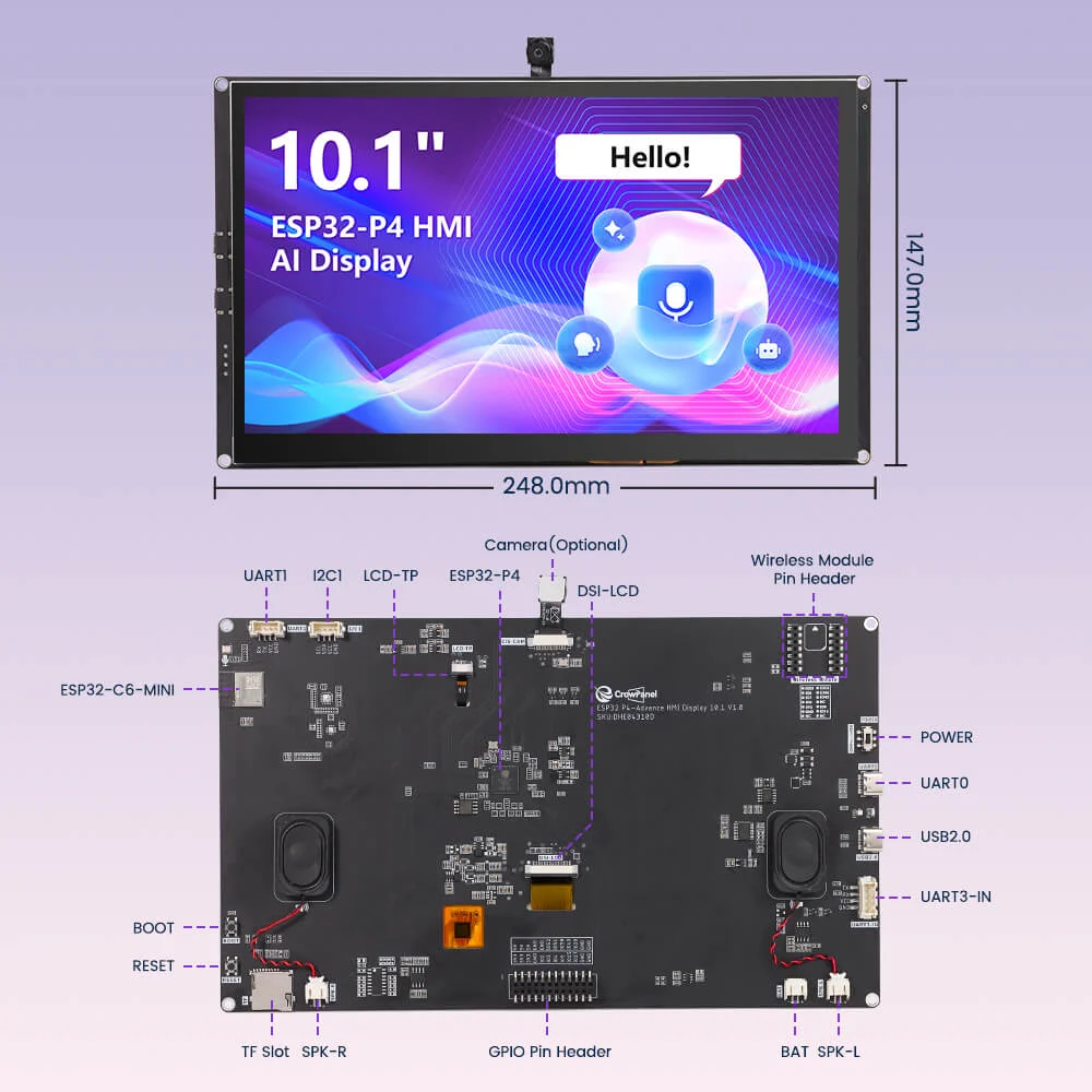 hardware overview of ESP32-P4 10.1inch HMI Display