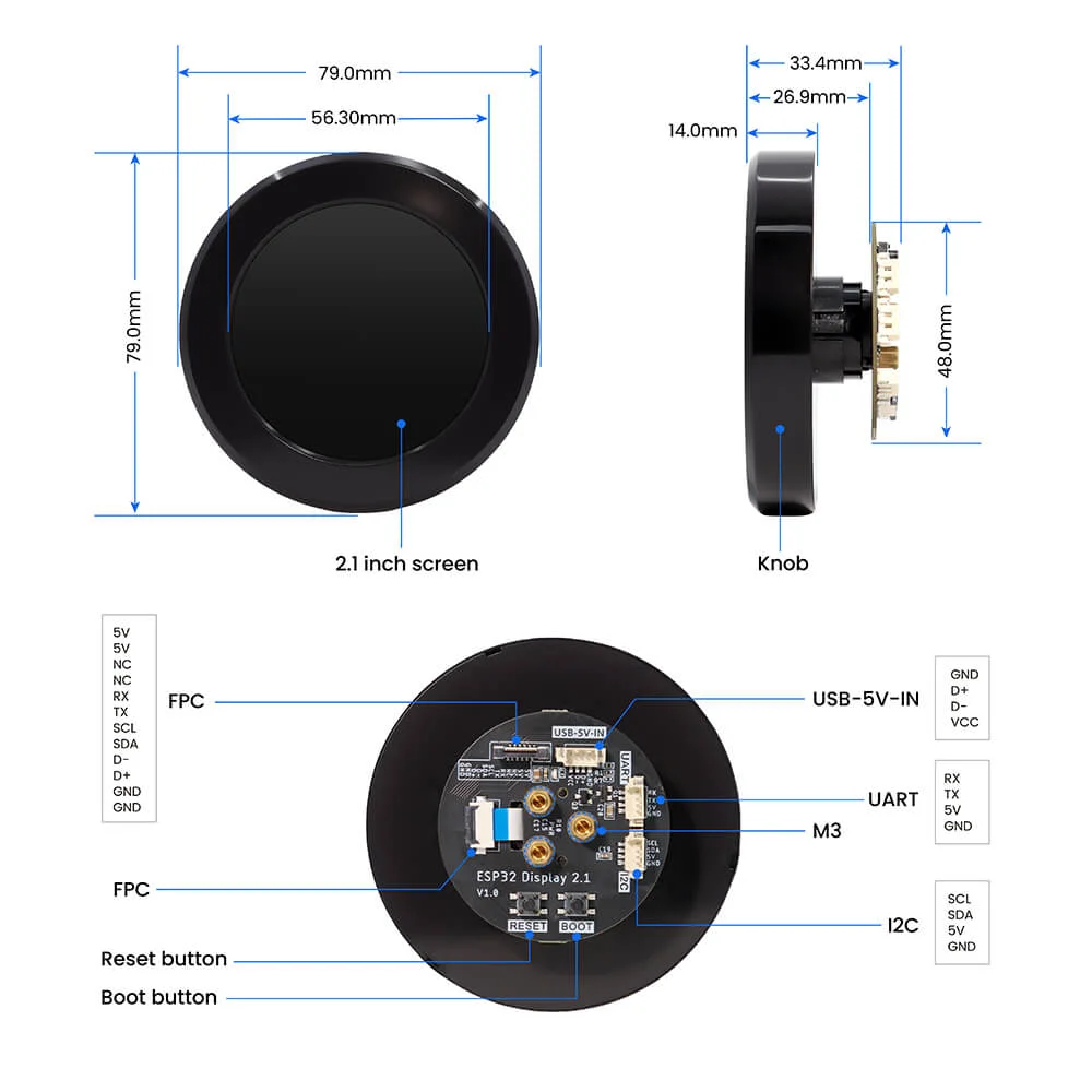 hardware overview of 2.1inch ESP32 Rotary display
