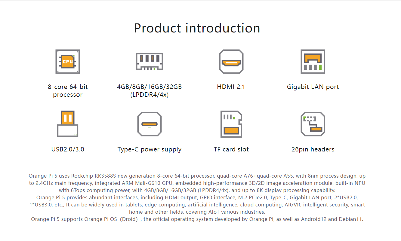 Orange Pi 5 RK3588S, 8 go, Module PCIE externe WiFi + BT,SSD