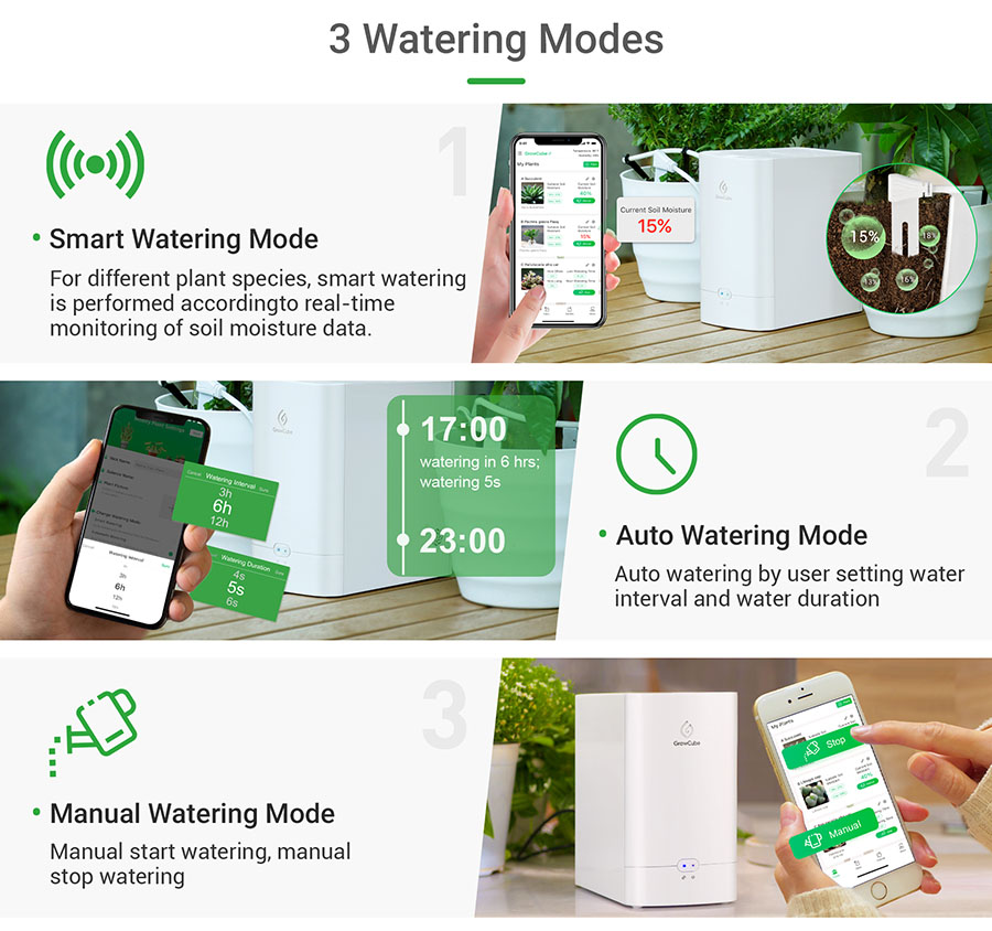 plant watering system watering modes