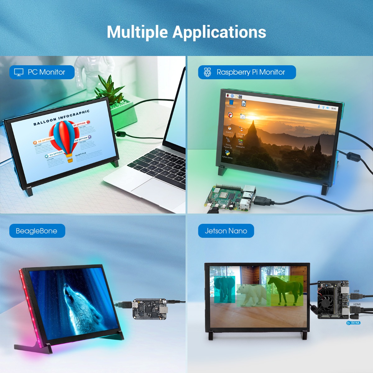multiple applications with 10.1 inch display
