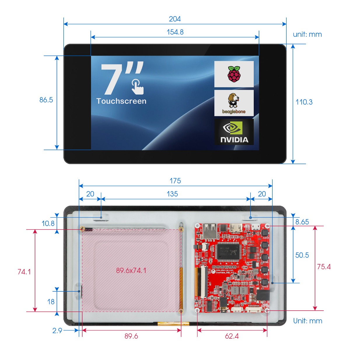 7 inch display dimensions