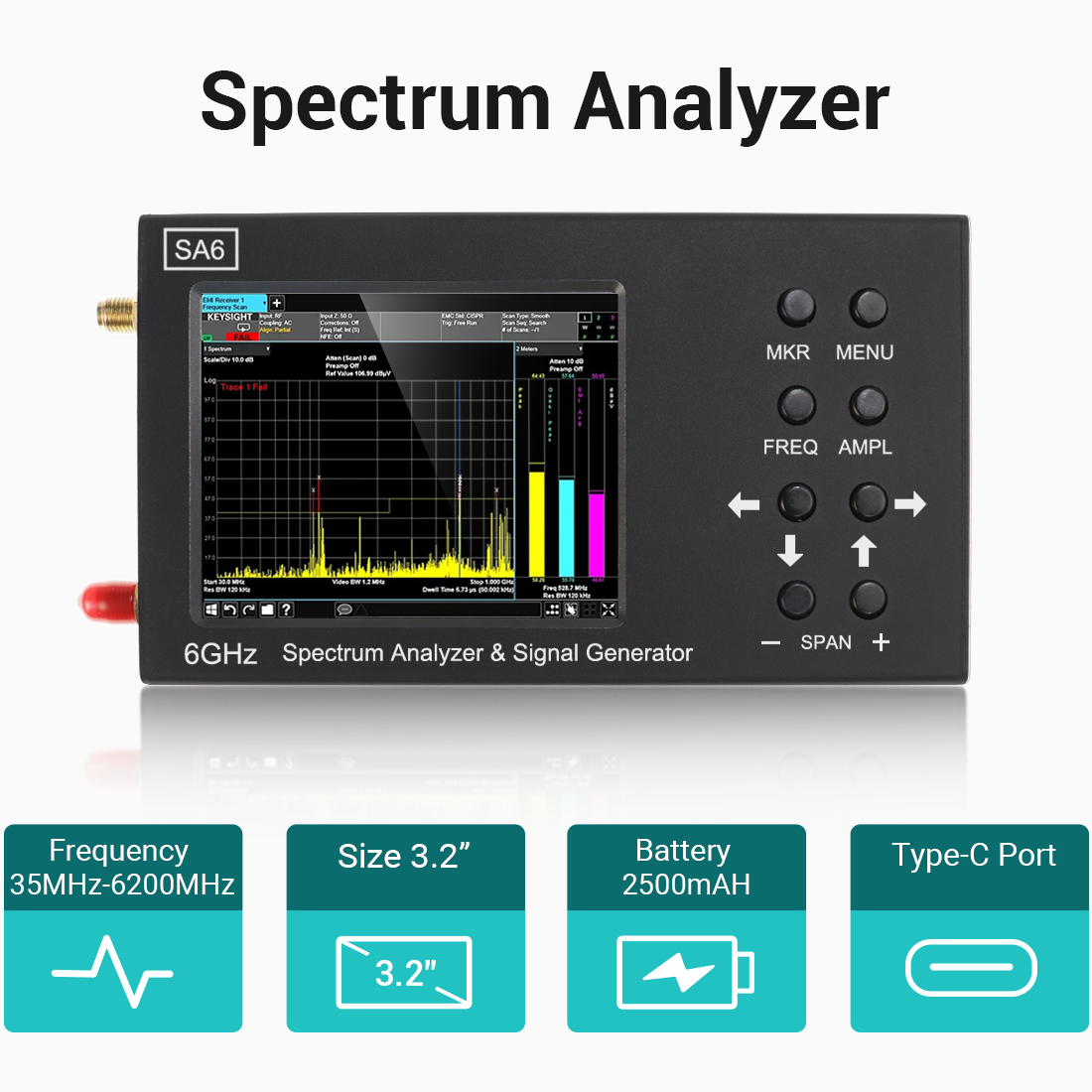 Upgraded 6G Portable Spectrum Analyzer WiFi CDMA Laboratory 356200M
